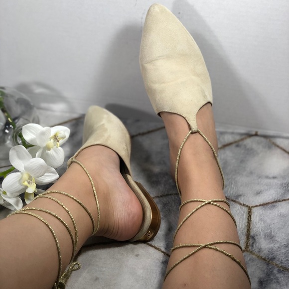 CHANEL Shoes - Chanel  Suede Gold Lace Up ArabianNight Flat